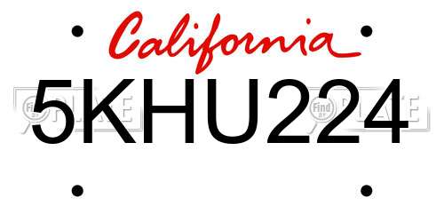 5KHU224 California License Plate