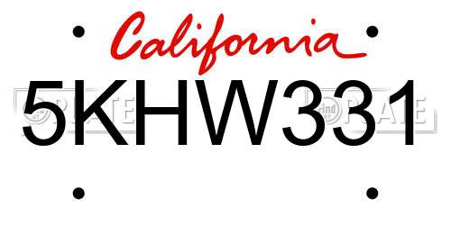 5KHW331 California License Plate