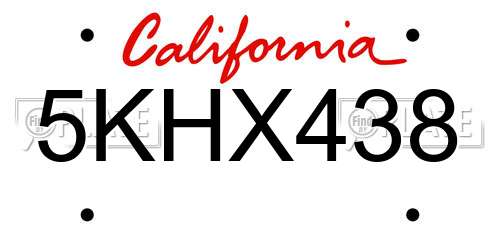 5KHX438 California License Plate