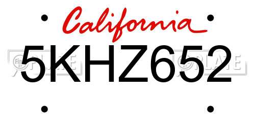 5KHZ652 California License Plate