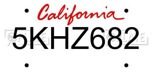 5KHZ682 California License Plate