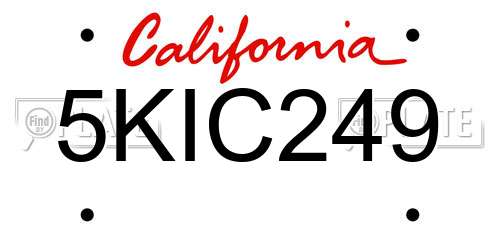 5KIC249 California License Plate