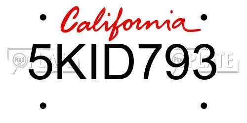 5KID793 California License Plate