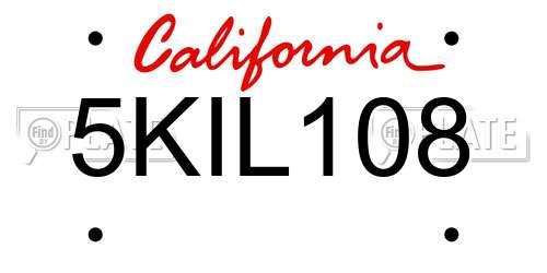 5KIL108 California License Plate