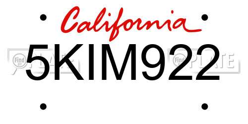 5KIM922 California License Plate