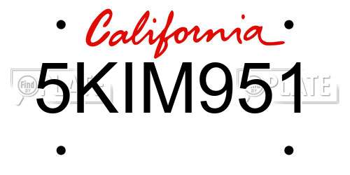 5KIM951 California License Plate
