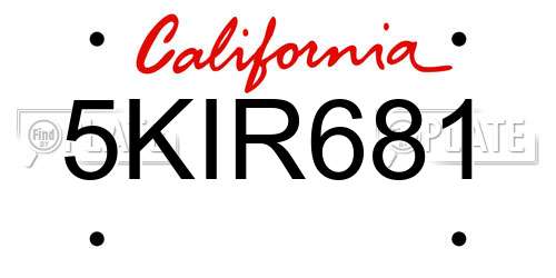 5KIR681 California License Plate