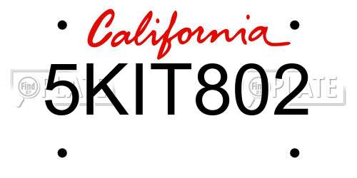 5KIT802 California License Plate