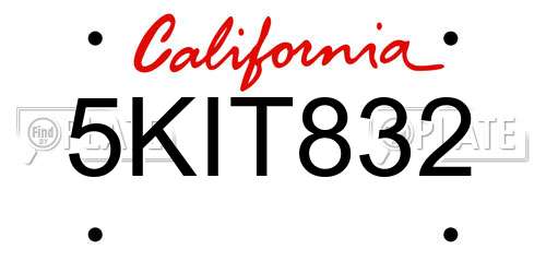 5KIT832 California License Plate