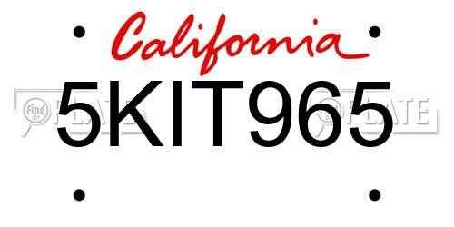 5KIT965 California License Plate