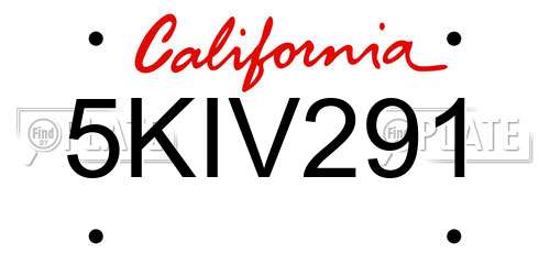 5KIV291 California License Plate