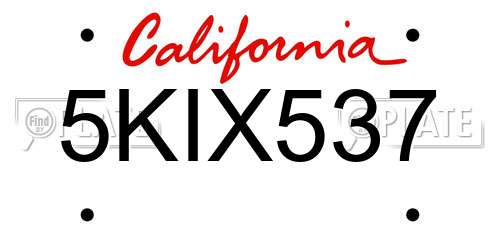 5KIX537 California License Plate