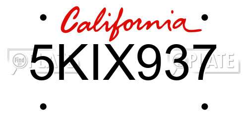 5KIX937 California License Plate