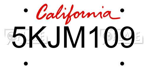 5KJM109 California License Plate