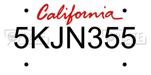 5KJN355 California License Plate