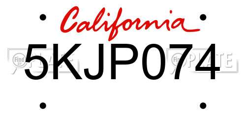 5KJP074 California License Plate