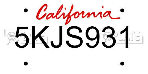5KJS931 California License Plate