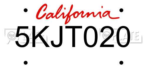 5KJT020 California License Plate