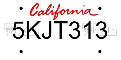 5KJT313 California License Plate