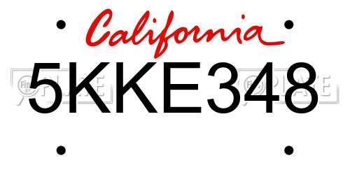 5KKE348 California License Plate