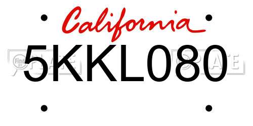 5KKL080 California License Plate