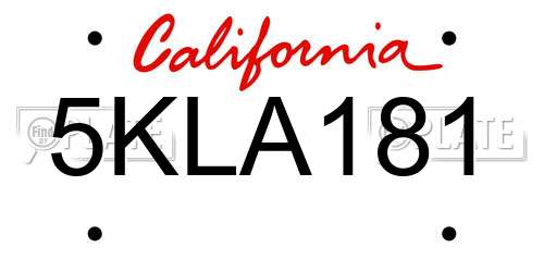 5KLA181 California License Plate