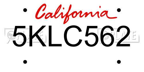 5KLC562 California License Plate