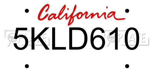 5KLD610 California License Plate