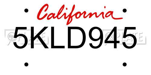 5KLD945 California License Plate
