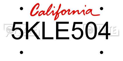 5KLE504 California License Plate