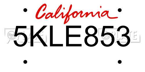 5KLE853 California License Plate