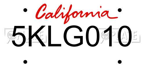 5KLG010 California License Plate