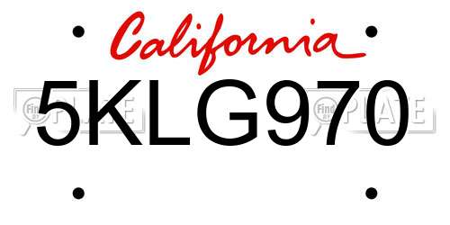 5KLG970 California License Plate