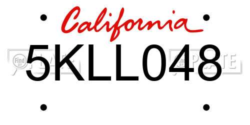 5KLL048 California License Plate