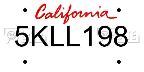 5KLL198 California License Plate