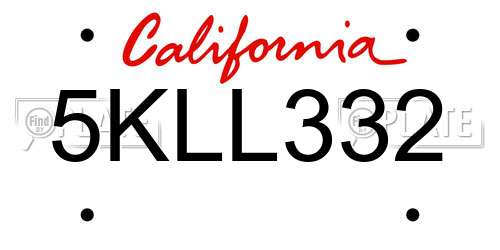 5KLL332 California License Plate