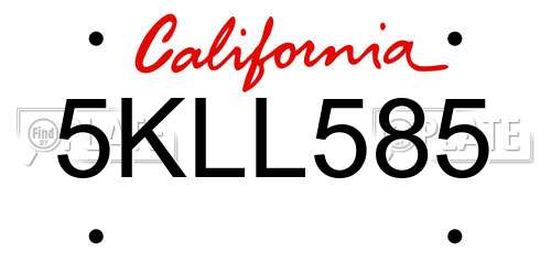 5KLL585 California License Plate