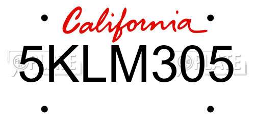 5KLM305 California License Plate