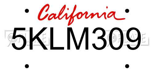 5KLM309 California License Plate