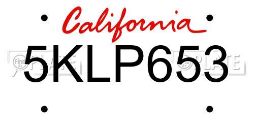 5KLP653 California License Plate