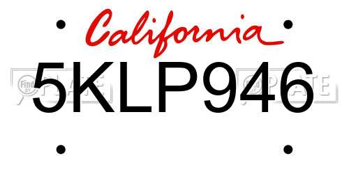 5KLP946 California License Plate