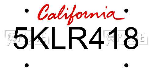 5KLR418 California License Plate