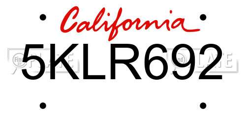 5KLR692 California License Plate