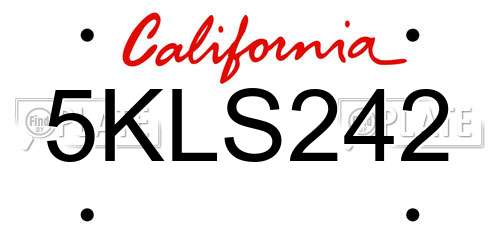 5KLS242 California License Plate