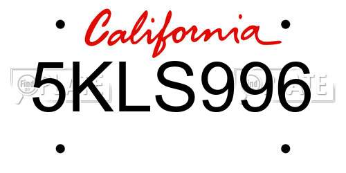 5KLS996 California License Plate