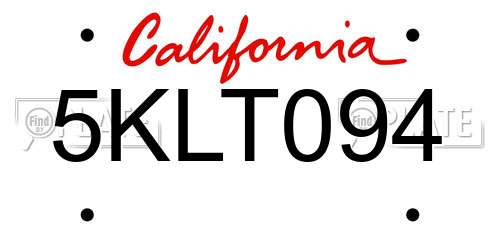 5KLT094 California License Plate