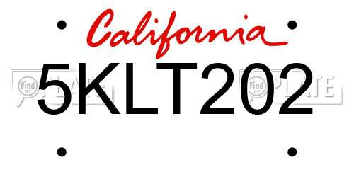 5KLT202 California License Plate