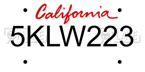 5KLW223 California License Plate