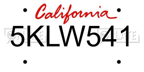 5KLW541 California License Plate