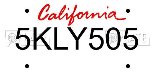 5KLY505 California License Plate